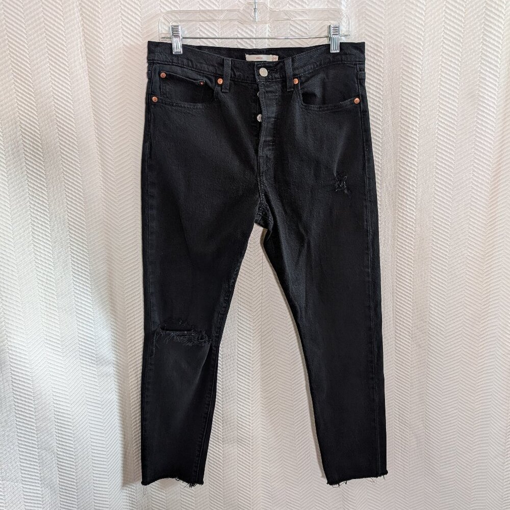 Levi's Wedgie Skinny High Rise Black Jeans Size 30 Distressed Stretch Denim